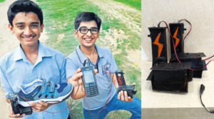 The Delhi-Duo invented, WALKIE-MOBIE charger; charges a mobile phone with the foot-steps of its user!